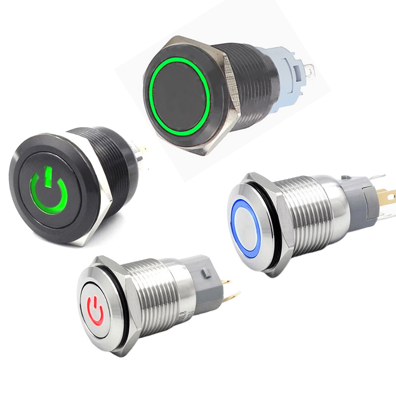 16mm LED Metal Stainless Steel ON OFF Push Button Switch 12V 220V ...