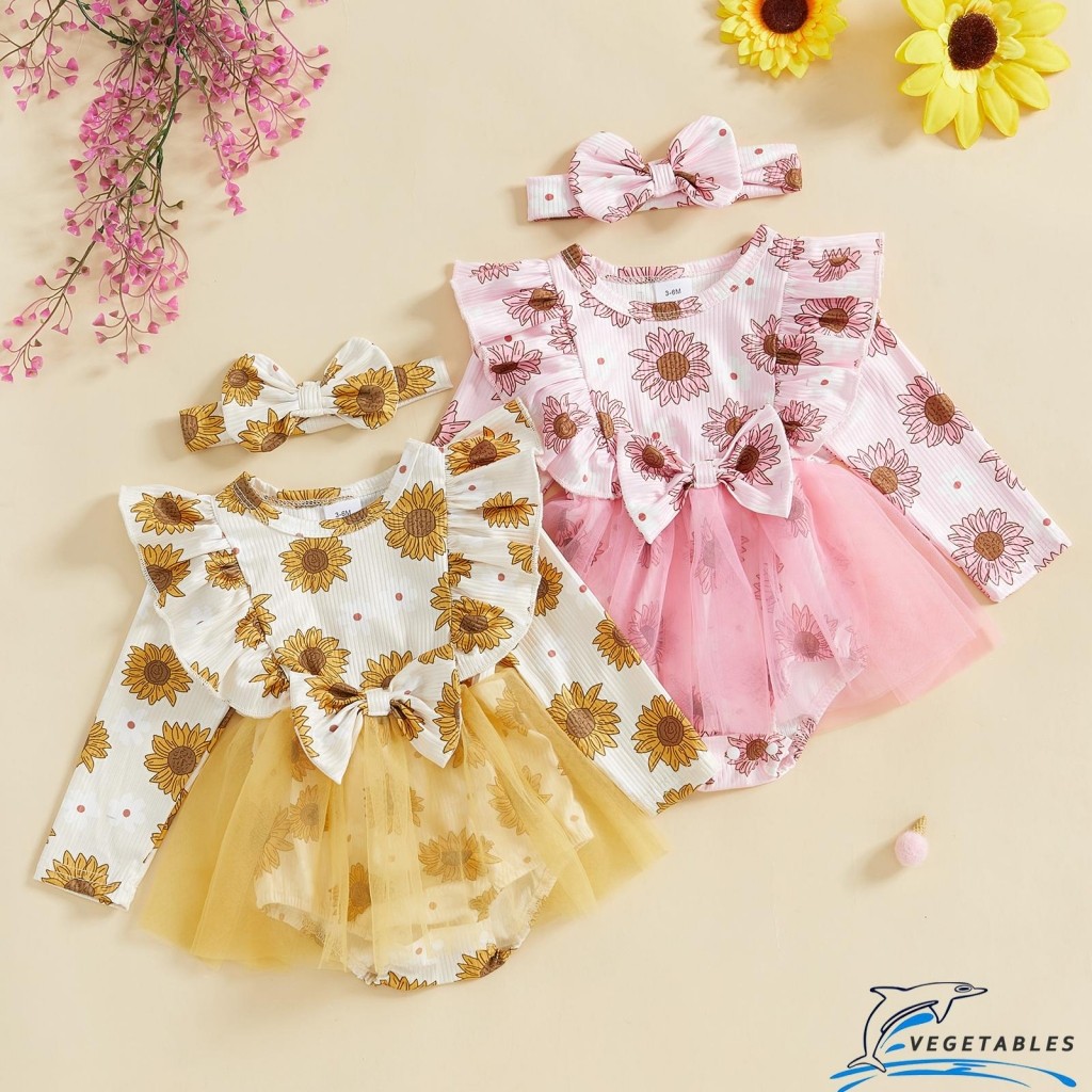 ZHY-Baby Girls Romper Dress Sunflower Print Long Sleeve Jumpsuits and ...