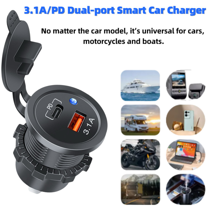 New PD 3.1A USB Fast Charging Car Charger Car Power Socket Adapter 12V ...