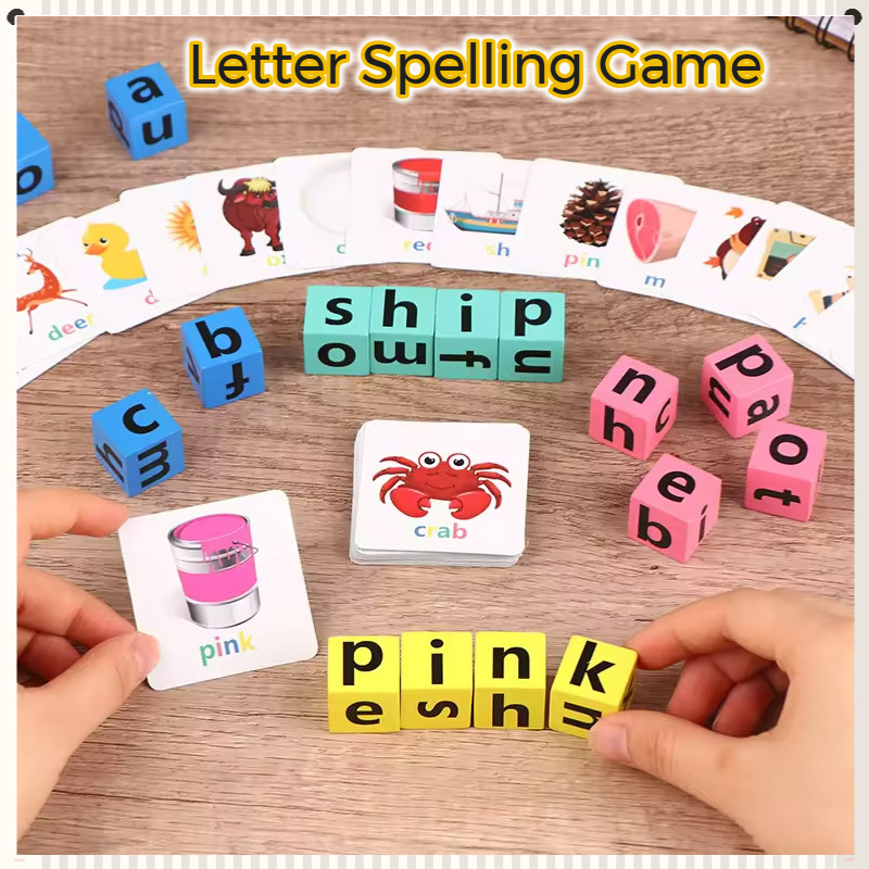 Letter Spelling Block Flash Cards Game Wooden Alphabet Matching Puzzle ...