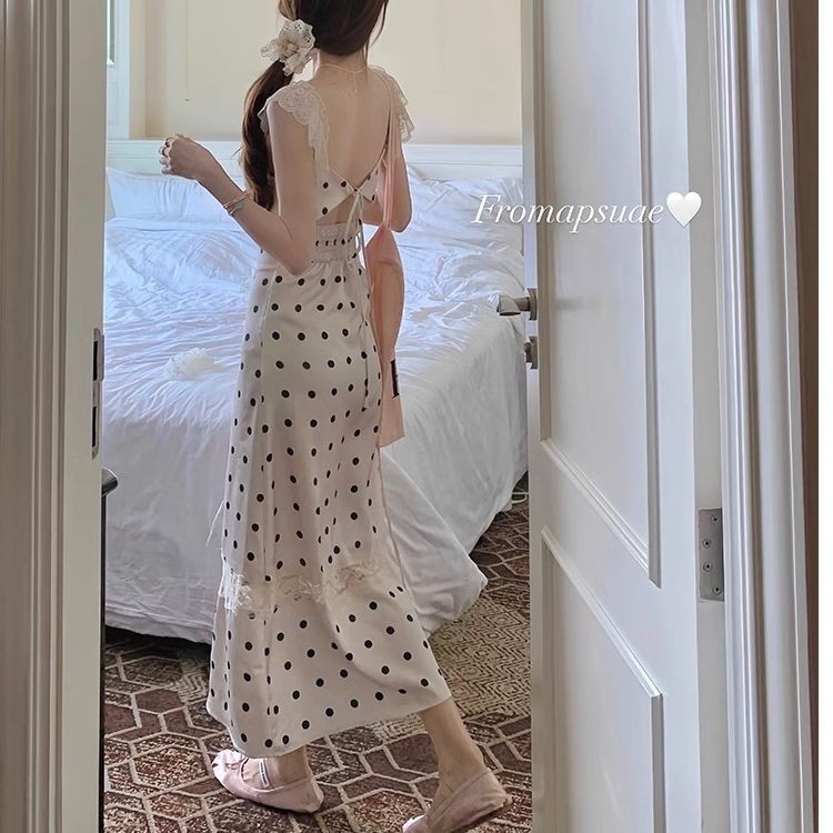 High-End Exquisite Lace Polka Dot Sleeveless Dress Women Super ...