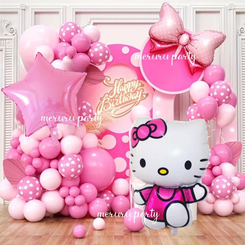 Hello Kitty Theme Balloon Garland Arch Kit Cute Cartoon Kitty for Girl ...