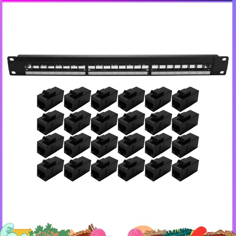 19Inch 1U Cabinet Rack Pass-Through 24 Port CAT6 Patch Panel RJ45 ...