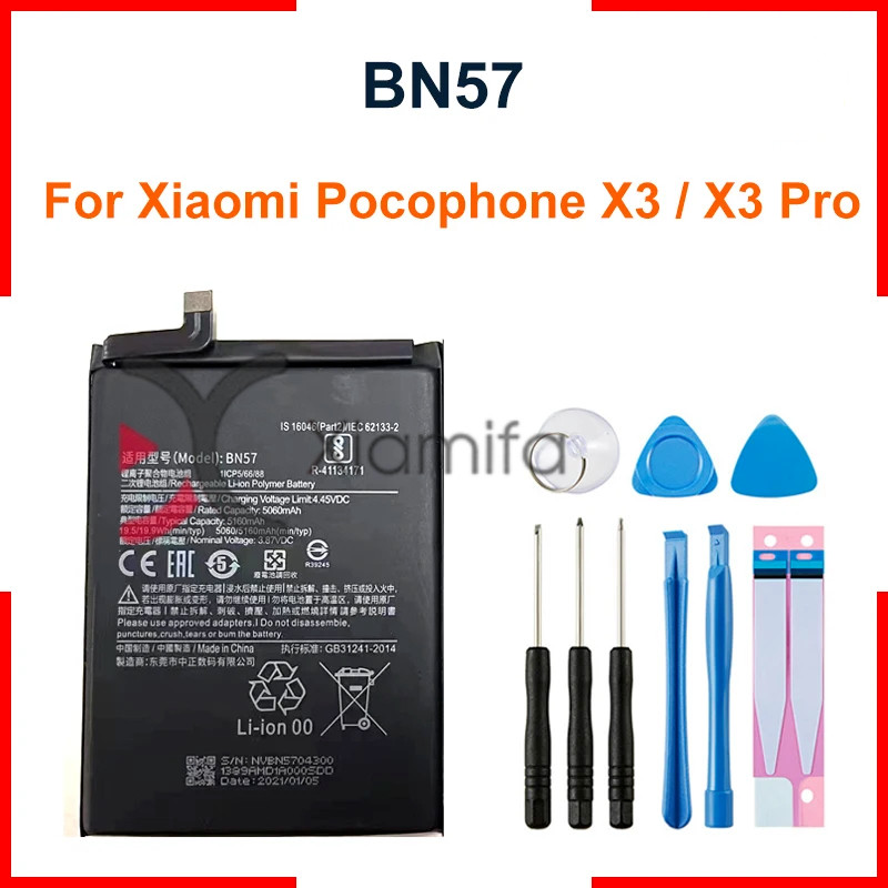 Batteria BN57 6200 MAh Per Xiaomi Pocophone X3 E Poco X3 Pro – Kit Con Attrezzi E Guida, Sostituzione Facile E Sicura