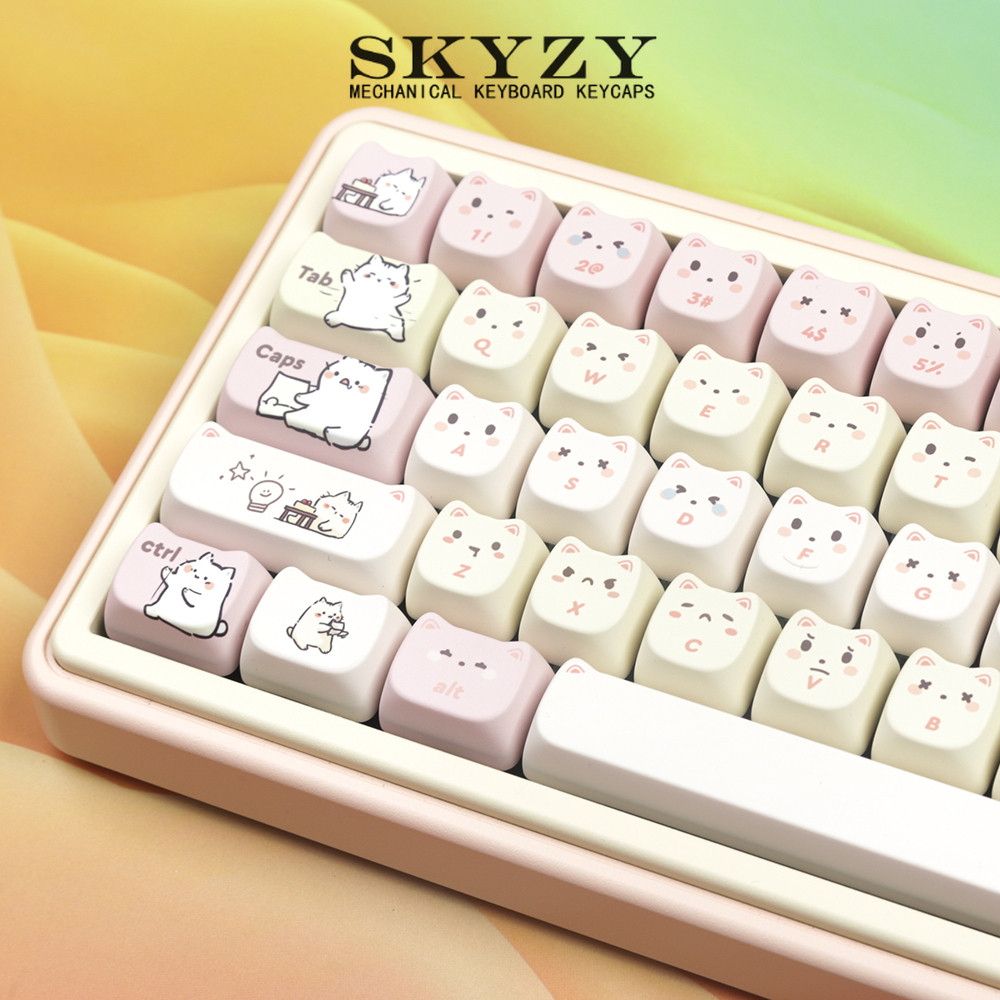Little lazy cat Keycaps MAO Profile Cat shape Cute PBT Dye Sub Keycap ...