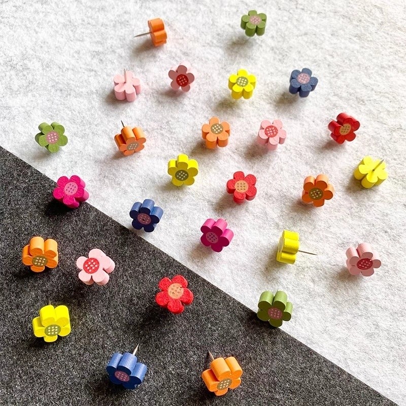 Colorful Wooden Flower Drawing Pin Log Plum Nail Corkboard Felt Board ...