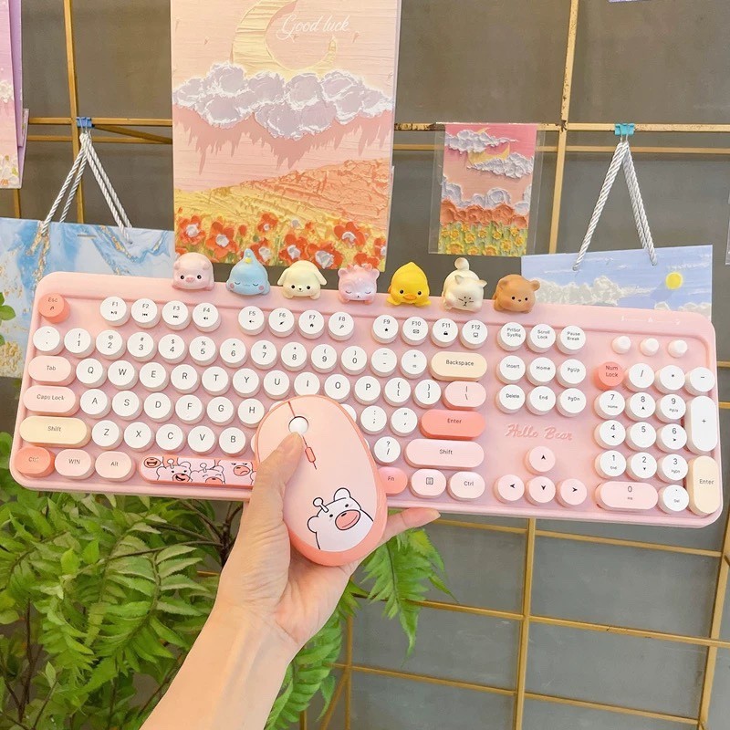 Dopamine Wireless Mouse Keyboard Suit Bear 2.4Gusb Girls' Office Mute ...