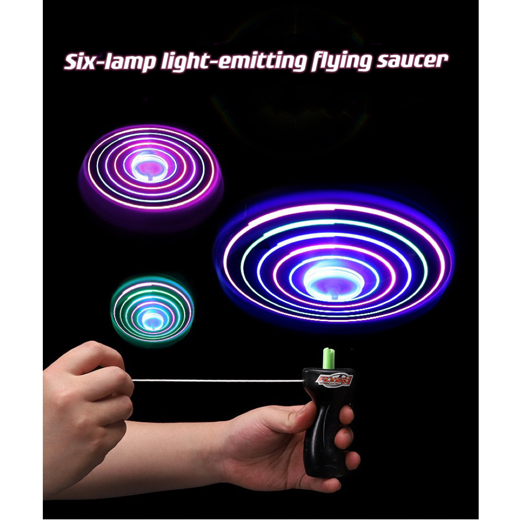 Luminous Pull Wire Flying Saucer Toys Children Outdoor Rotating Flying ...