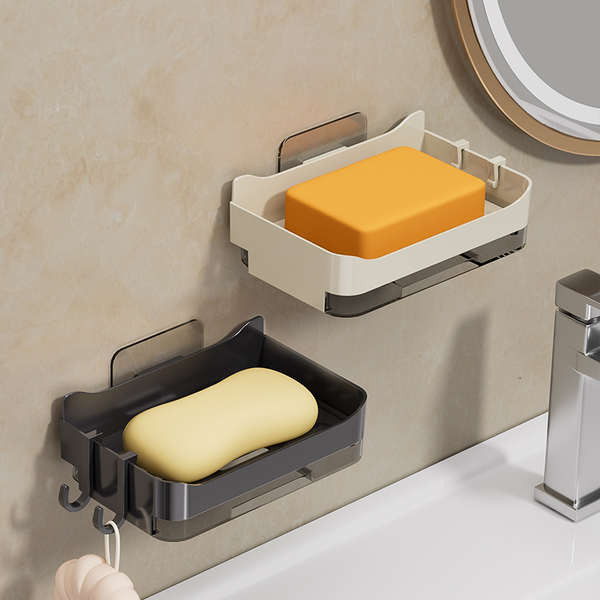 bathroom organizer rack soap organizer Wall Mounted Soap Tray Soap Dish Non-Punch Toilet Double ...