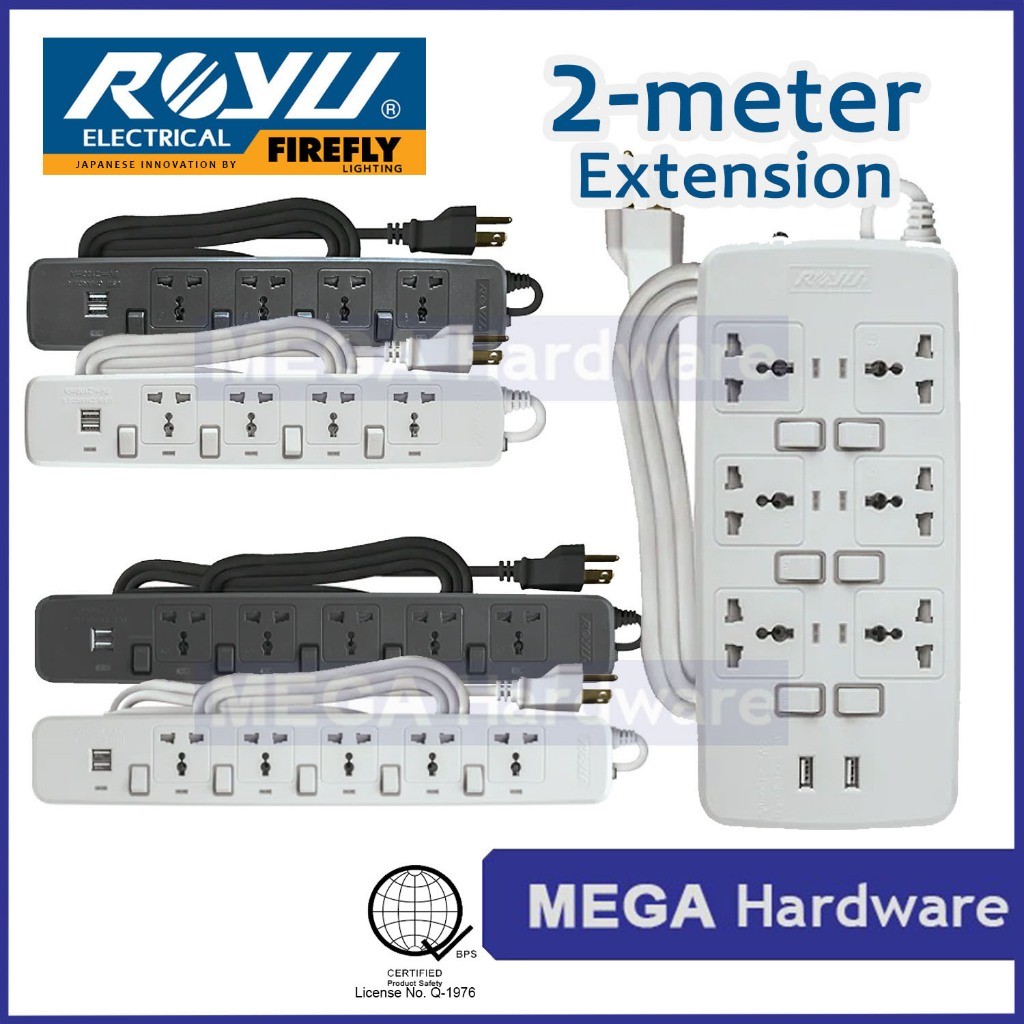 ROYU Extension Cord with INDIVIDUAL Switch (with USB and USB Cable)(4 ...