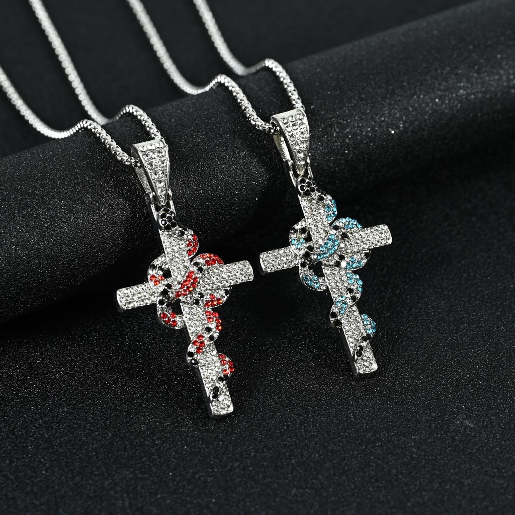 Luxurious Full Rhinestone Shiny Winding Serpentine Cross Pendant ...