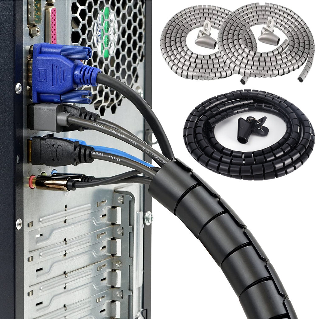 Gaine Spiralée Pour Câbles 2 Mètres - Diamètre Intérieur 22mm, Gaine Flexible Organisatrice Et Protectrice