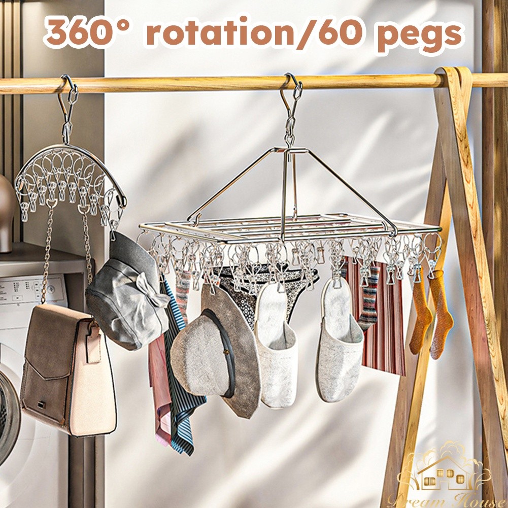 60 Clips Stainless Drying Rack Multi Clip Drying Rack Windproof Hook ...