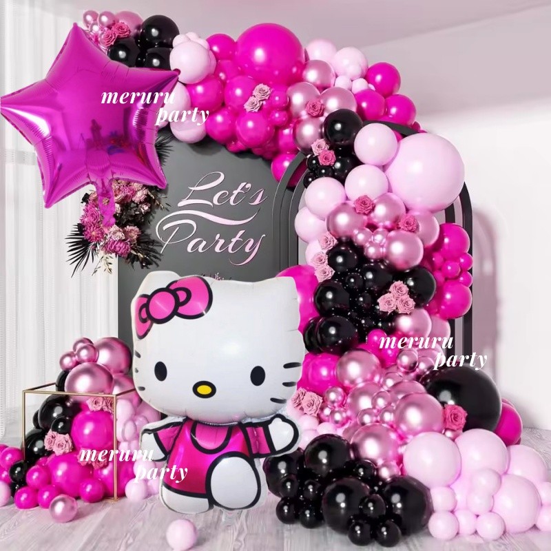 Hello Kitty Theme Balloon Garland Arch Kit Cartton Kawaii Kitty for ...