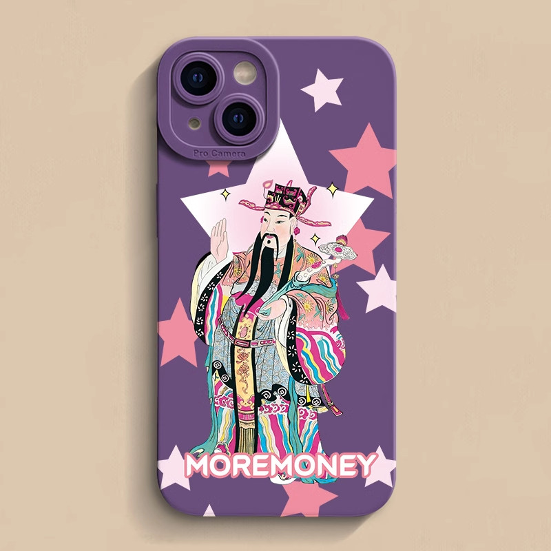 New Year Fun God of Wealth Phone Case For iPhone 13 12 Mini 11 Pro Max  Creative Cartoon Shockproof Soft Back Cover Camera Protection Casing
