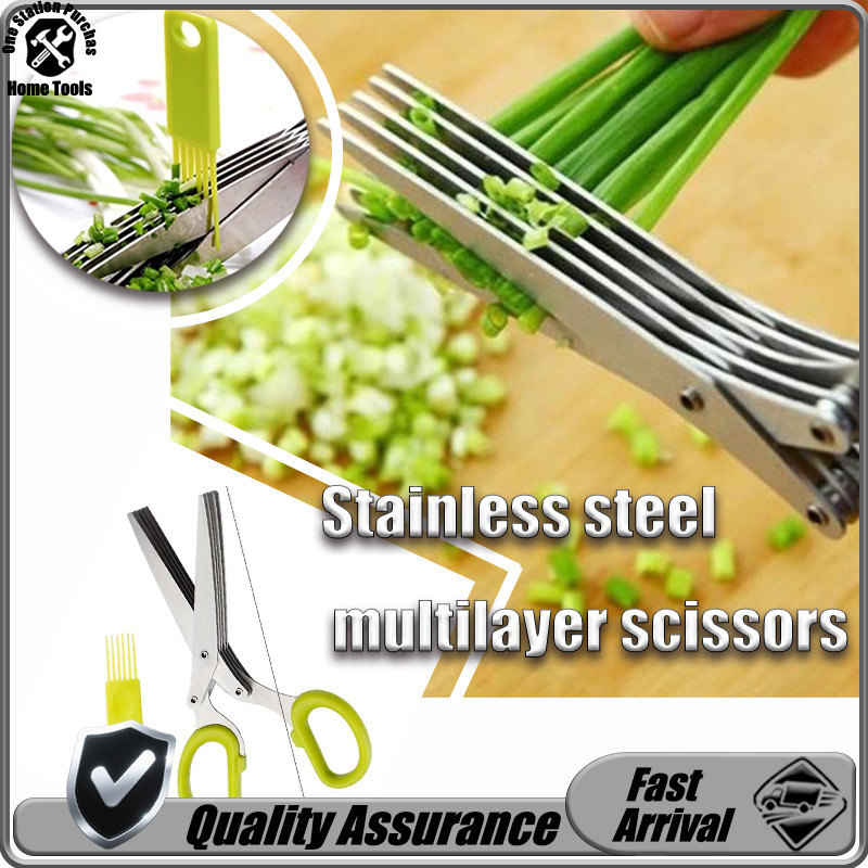Multilayer Scissors Stainless Steel Onion Scissors 5 Blade Herbal ...