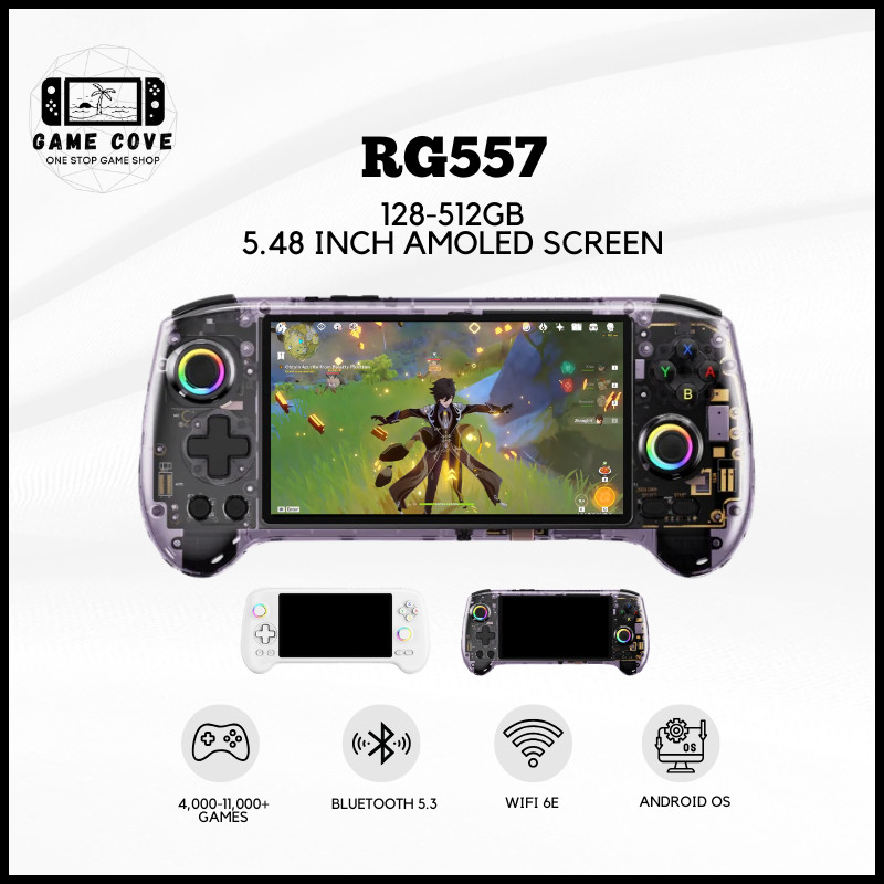 thumbnail interactive-video image 1 of ANBERNIC RG557 Handheld Game Console – 5.48" AMOLED, Android 14, Dimensity 8300, 12GB RAM, 256GB Storage – 2025 Model 1 of 4