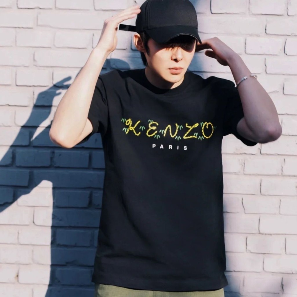 KENZO Letter Print Tiger Tail Series Men's Pure Cotton Short Sleeve ...