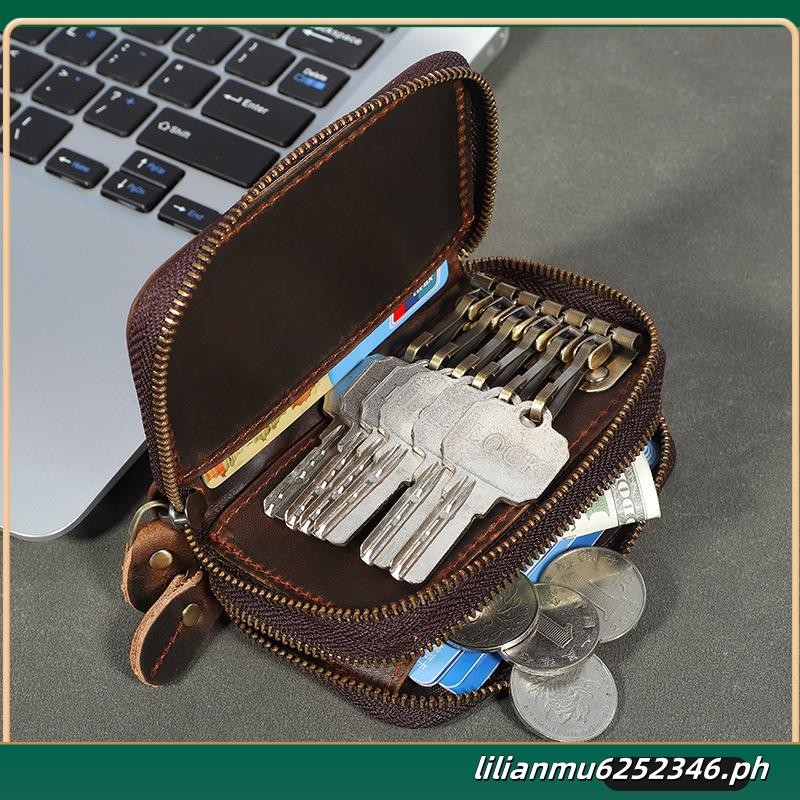 Mens Multi-function Key Bag Retro Crazy Horse leather hand carry short ...