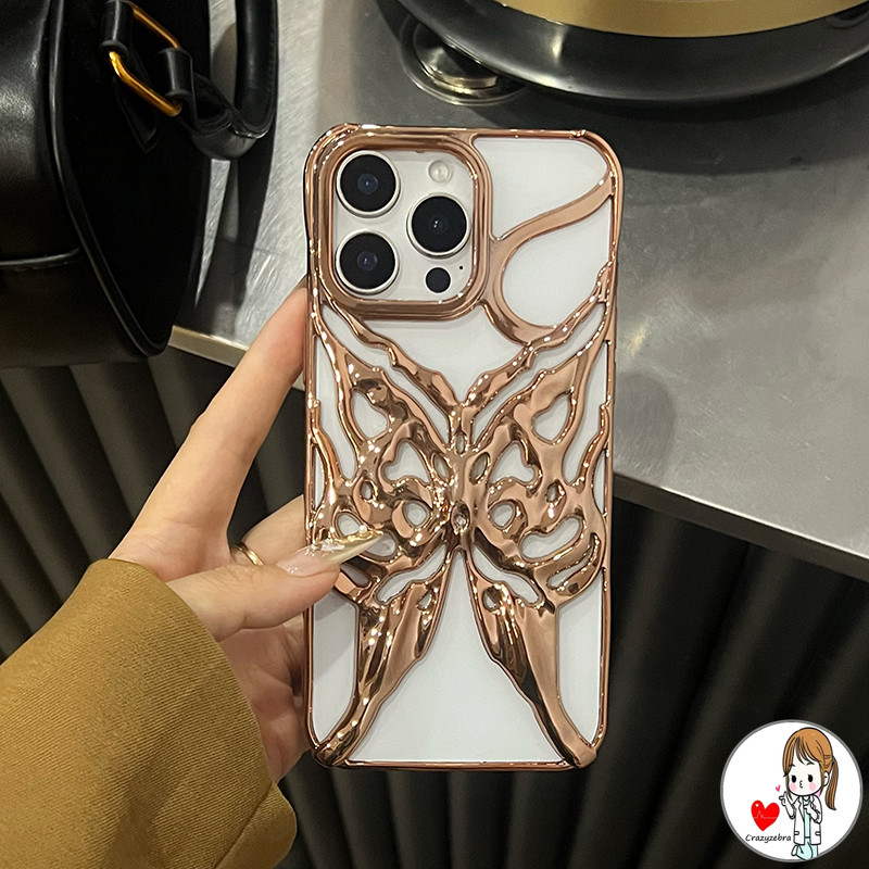 High Aesthetic Butterfly Plated Hollow Phone Case Suitable for IPhone 11 12  13 14 15 16 Pro Max 14 15 16 Plus Shock Protection
