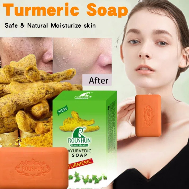 Original Turmeric Soap ROUSHUN 75G Acne Treatment Facial Cleanser ...