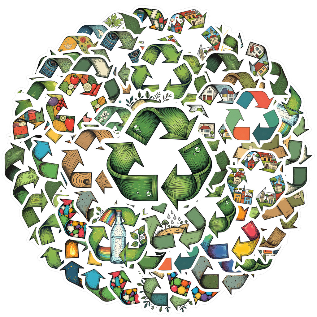 Multicolor Sustainability Stickers Waterproof Recycling Symbol Stickers ...