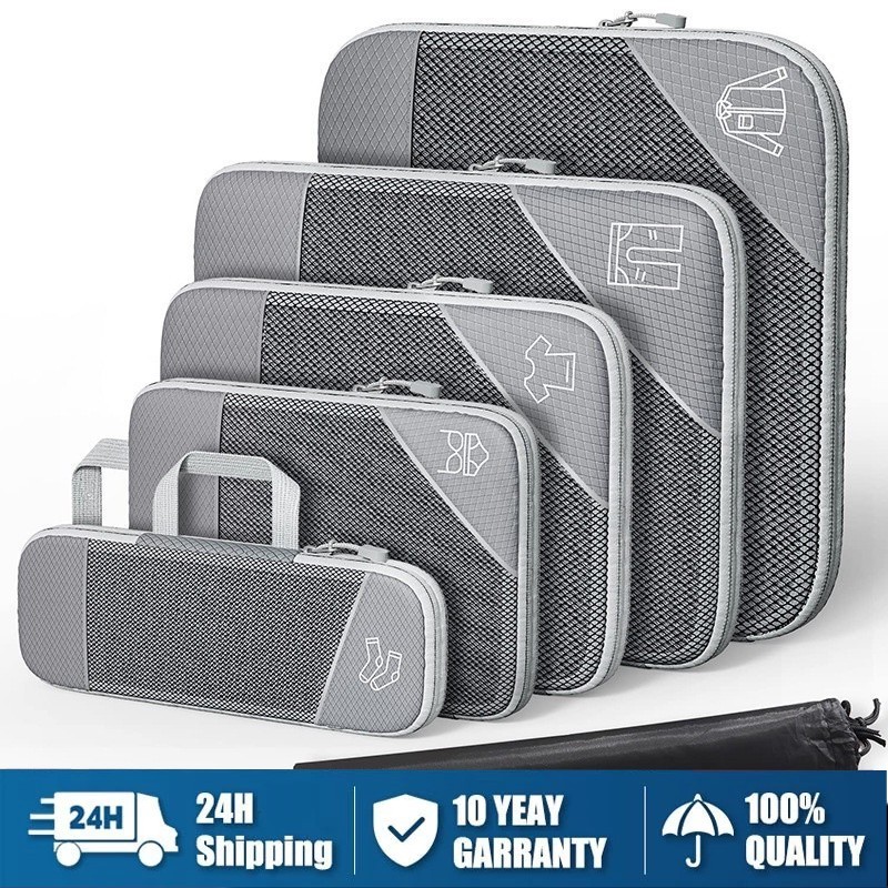[Local Shipment] 6pcs Packable Travel Organizer Bags Zipper Compression ...