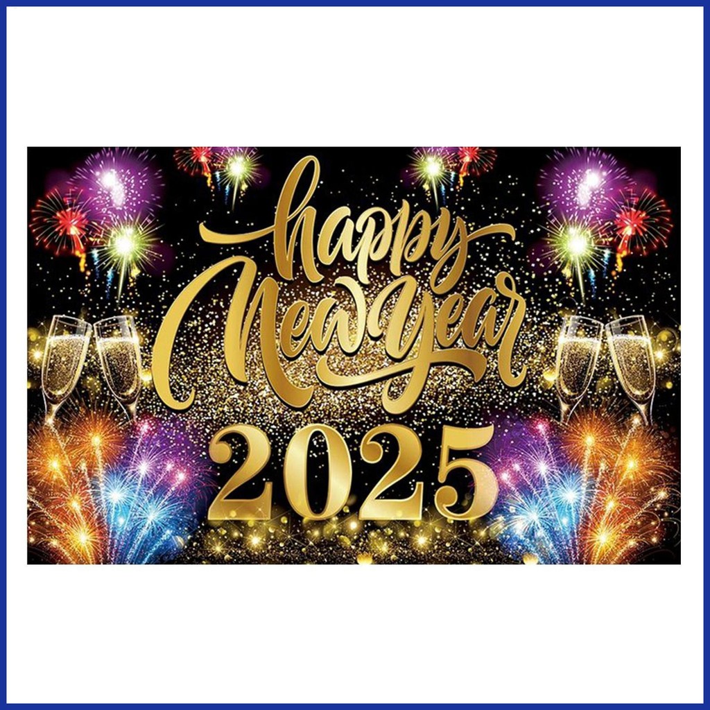 2025 Happy New Year Backdrop New Year Black Gold Party Decoration ...