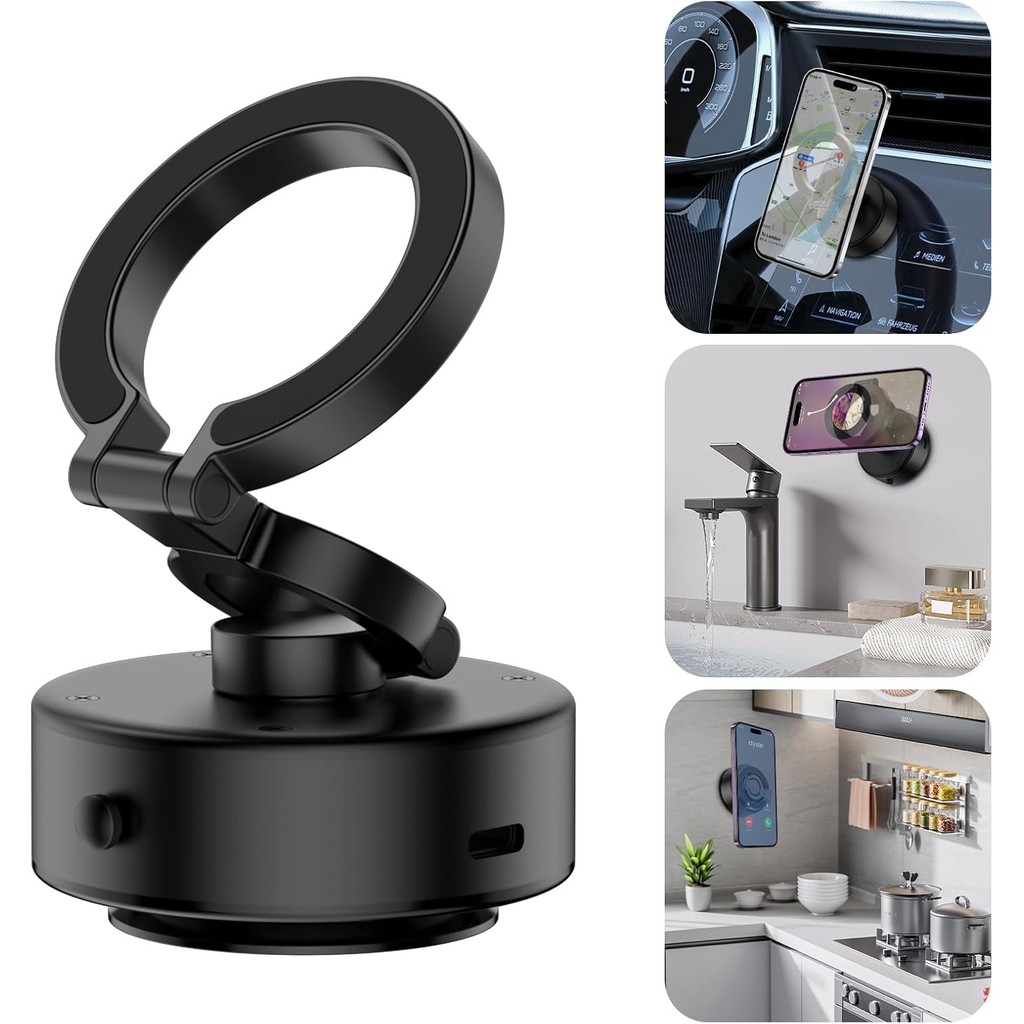 Repmidfer Car Electric Suction Cup Vacuum Magnetic Phone Holder, Electric Suction Phone Mount For Mirror/Gym/Smooth Surface, Compatible With Magsafe IPhone 16/15/14/13/12, Black