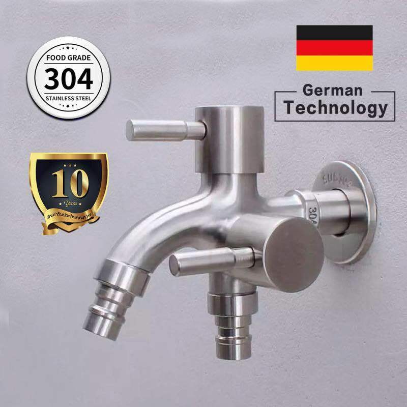 304 Stainless Steel 2 Way Faucet Valvet Bibcock Faucet 1 in 2 out Head ...