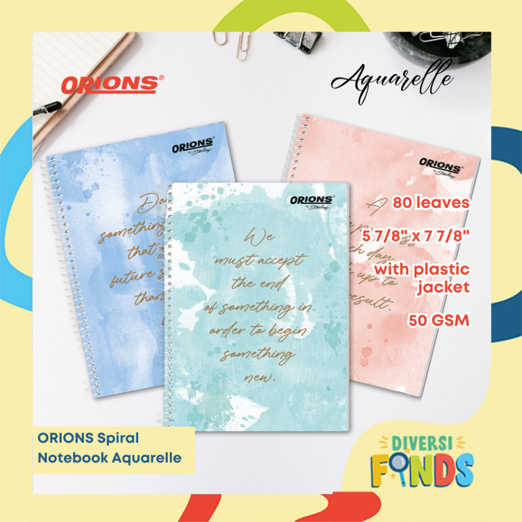 Orions AQUARELLE Spiral Notebook W/Plastic Jacket - Set of 3, 6, 10 ...