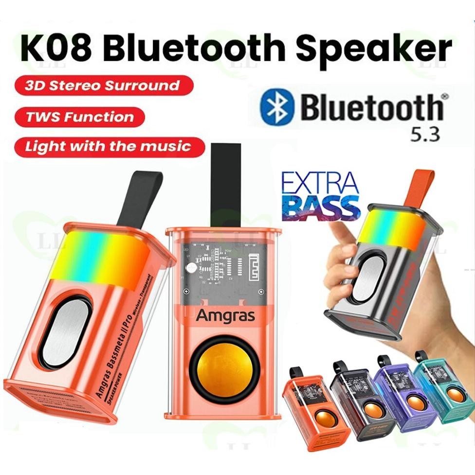 Transparent Bluetooth Speaker RGB LED Light TWS Wireless Speaker Stereo ...