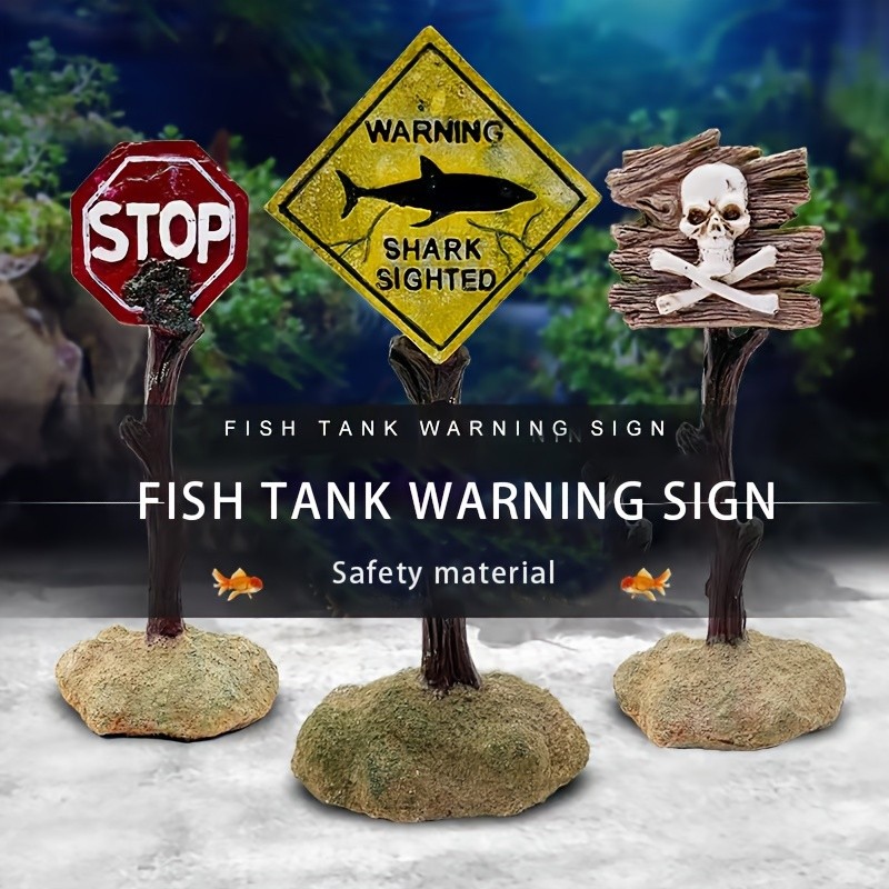 Aquarium Warning Sign Decor - Cartoon Resin Fish Tank Ornament ...