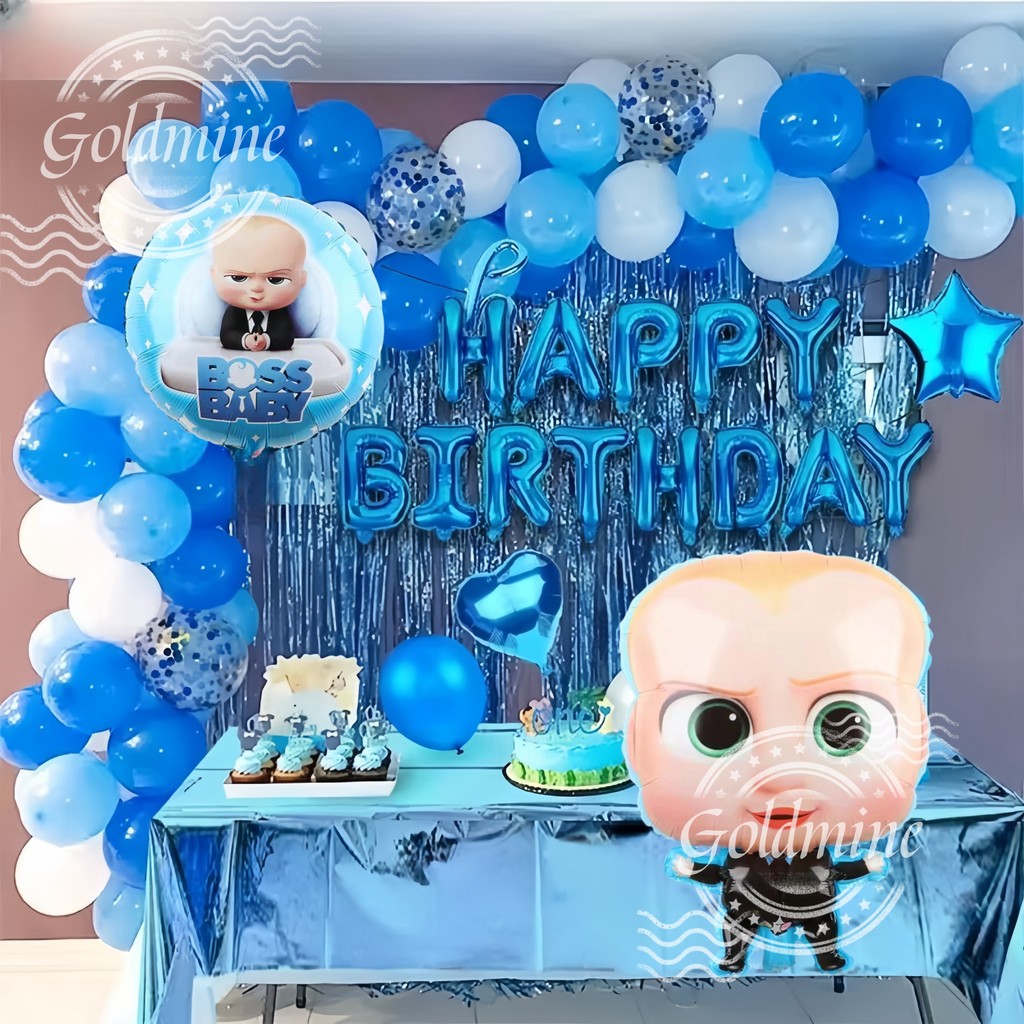 Boss Baby Theme Balloons Blue Silver Latex Birthday Party Children Baby ...
