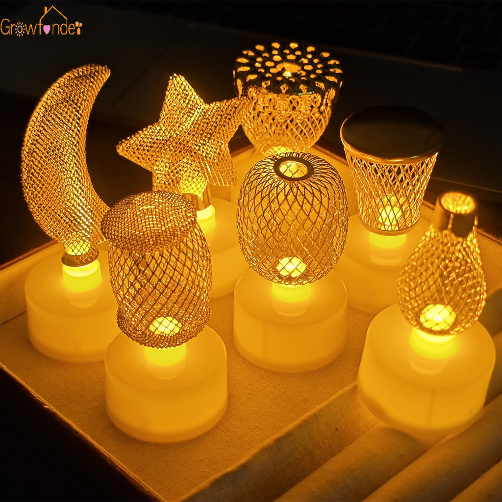 Eid Mubarak Star Moon Iron Art Mesh LED Candle Light Ramadan Ornament ...