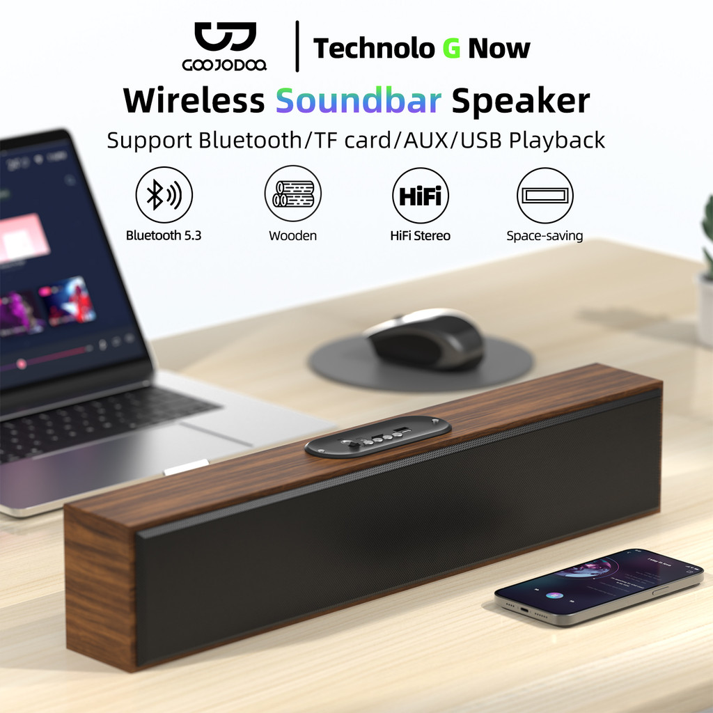 GOOJODOQ Sound Bar Bluetooth Speaker Desktop Big Size Wireless PC Computer  for Laptop USB Audio