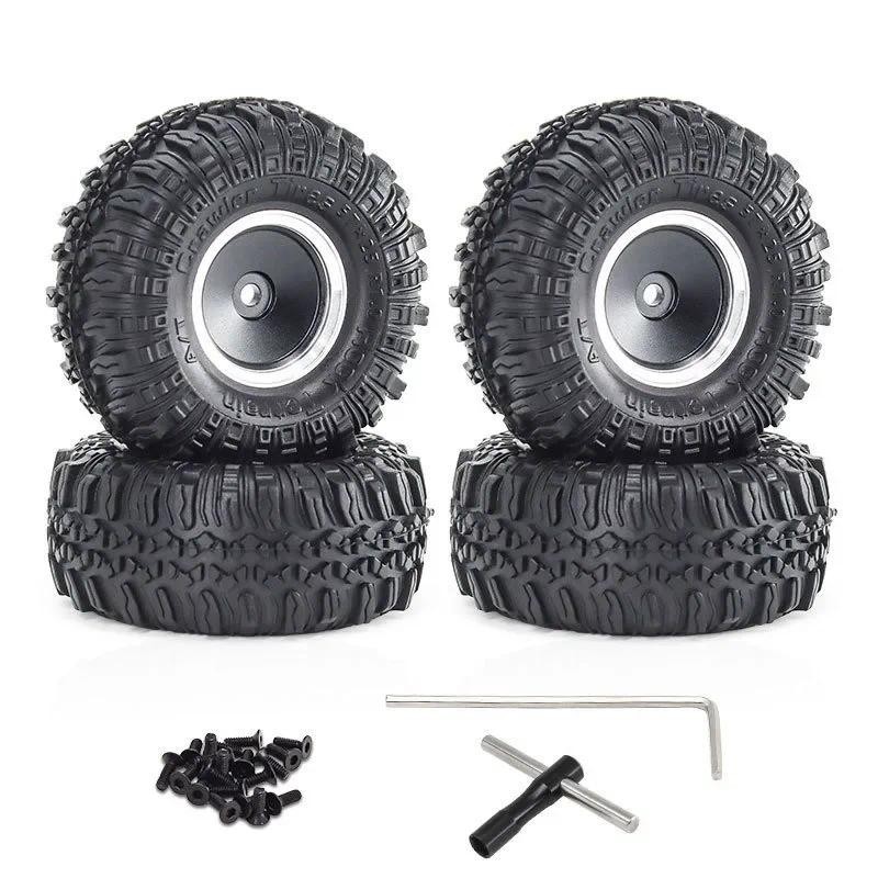 RCMYou Rc 1.0 In Tires Wheels For 1/18 1/24 Trx4m Axial SCX24 FMSFCX24,RC Crawler Car 4pcs Aluminum 1.0 Inch Wheel Rim Soft Rubber Tires Set,Gold