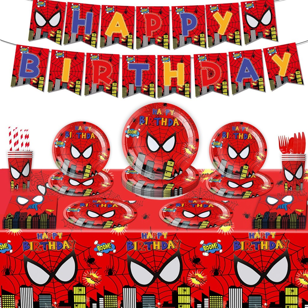 Red Spiderman Birthday Party Decorations Tablecloth Plate Superhero ...