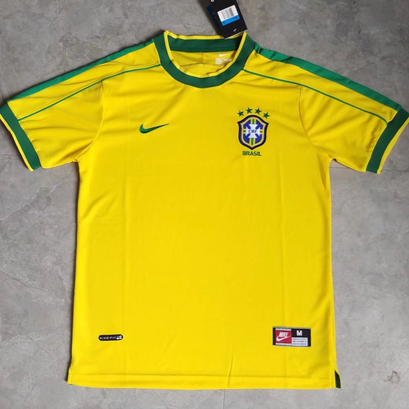 Retro 1998 Brazilian lead Ronaldo R CARLOS Top Home Football Jersey ...