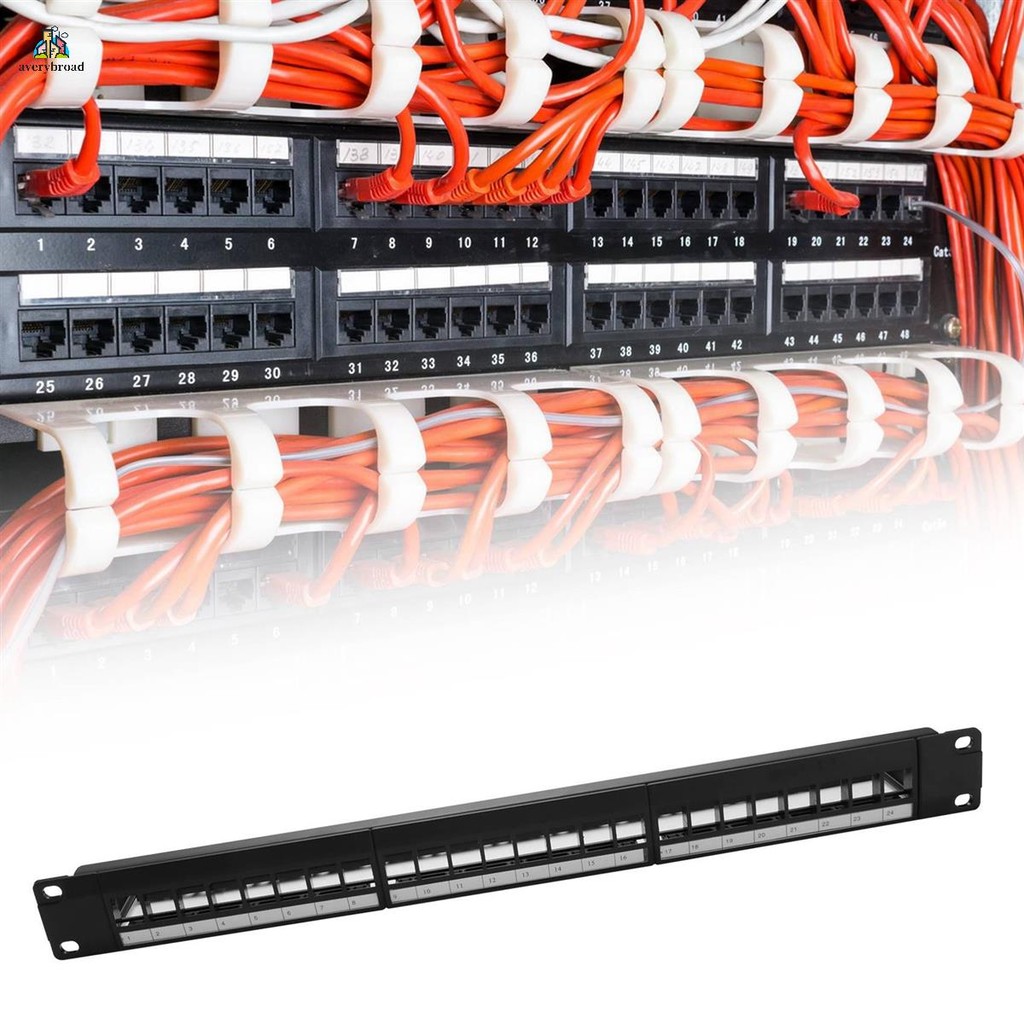 19Inch 1U Cabinet Rack Pass-Through 24 Port CAT6 Patch Panel RJ45 ...