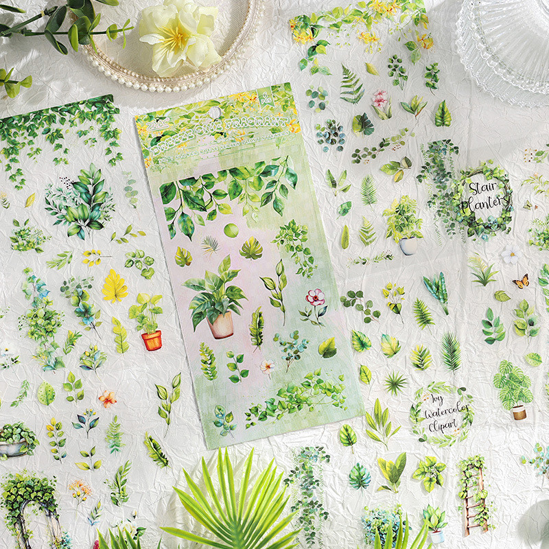 Journamm 6 Sheets Vintage Leaves Flowers PET Sticker Package Plant ...
