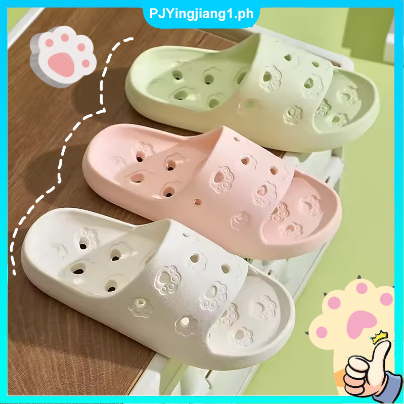 Soft Hollow Bathroom Slippers Anti-slip Cute Cat Paw Design for Women ...