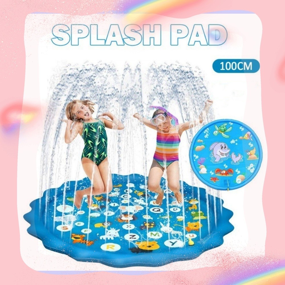 100CM Sprinkler Play Mat for Kids Round Inflatable Sprinkler Pad Water ...