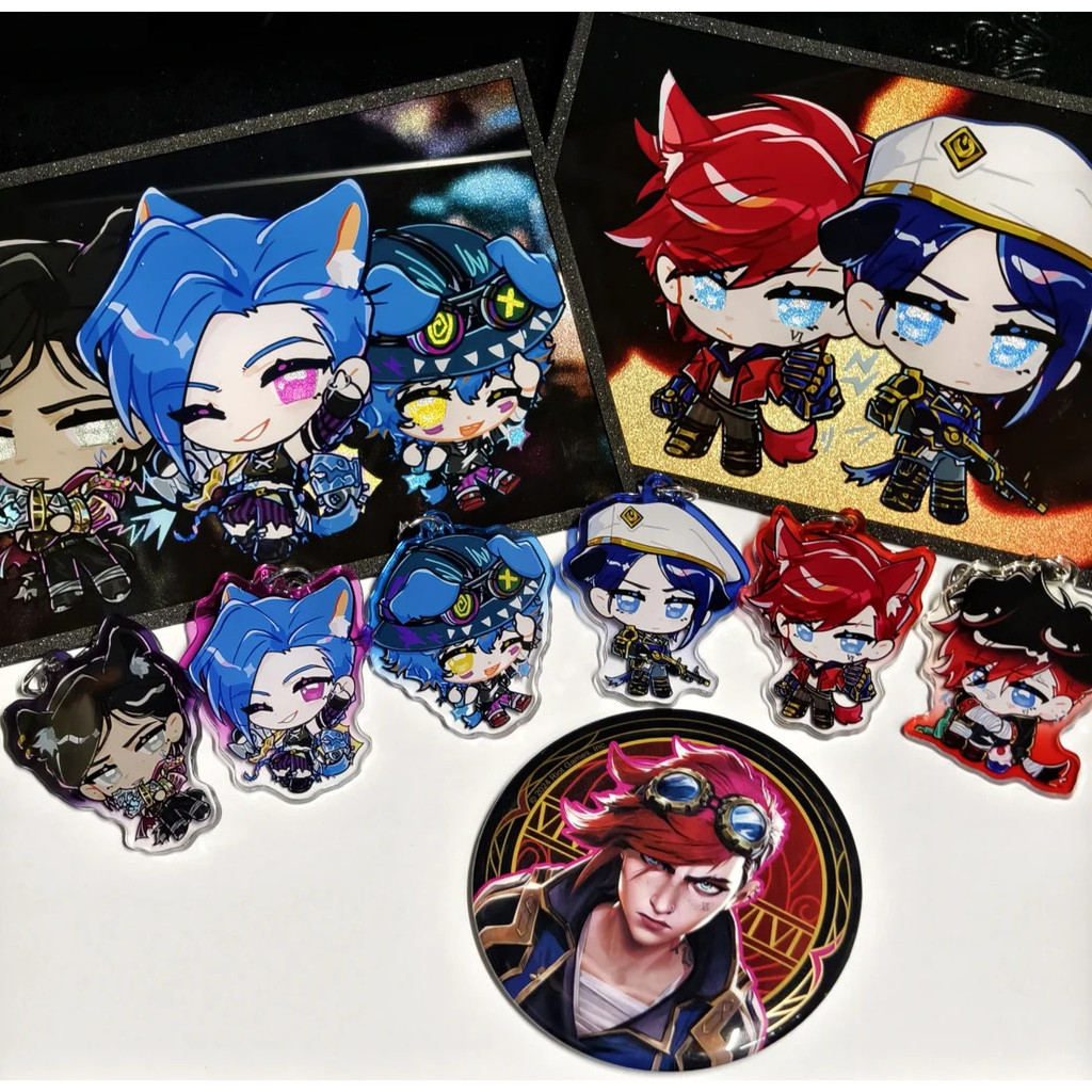 Arcane Anime Keychain Women Powder Acrylic Key Chain Man Funny Key Ring ...