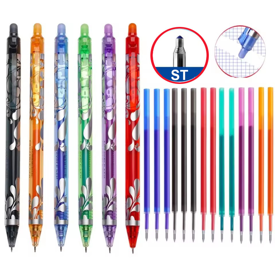 Erasable Gel Pen ST Refills Set 0.5mm 6 Color Press Style Handle Magic ...