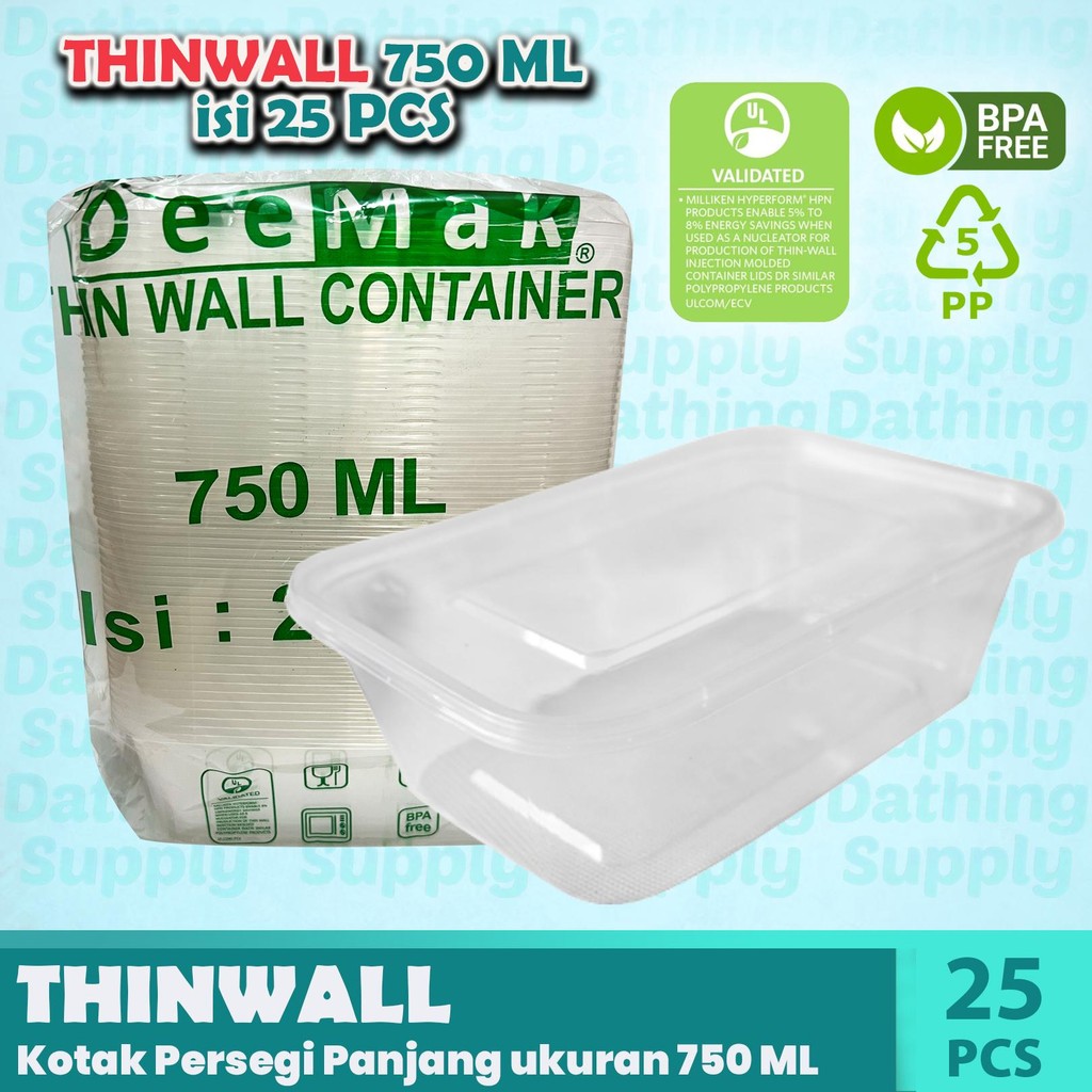 Thinwall Rectangle / Rectangle Size 750ml Contains 25 Pcs | Shopee ...