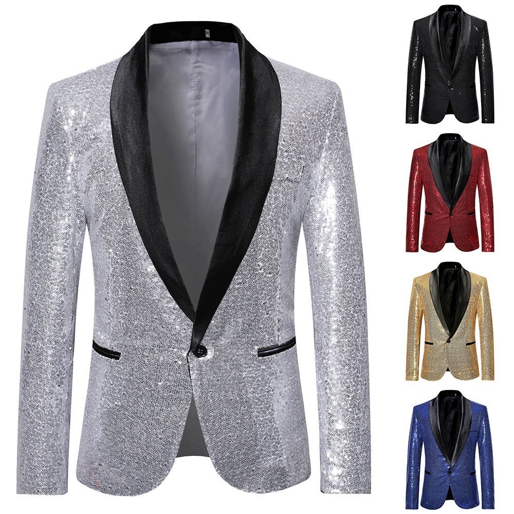 Stylish Men's Jacket Sequin Glitter Blazer for Nightclub Party (M 2XL ...