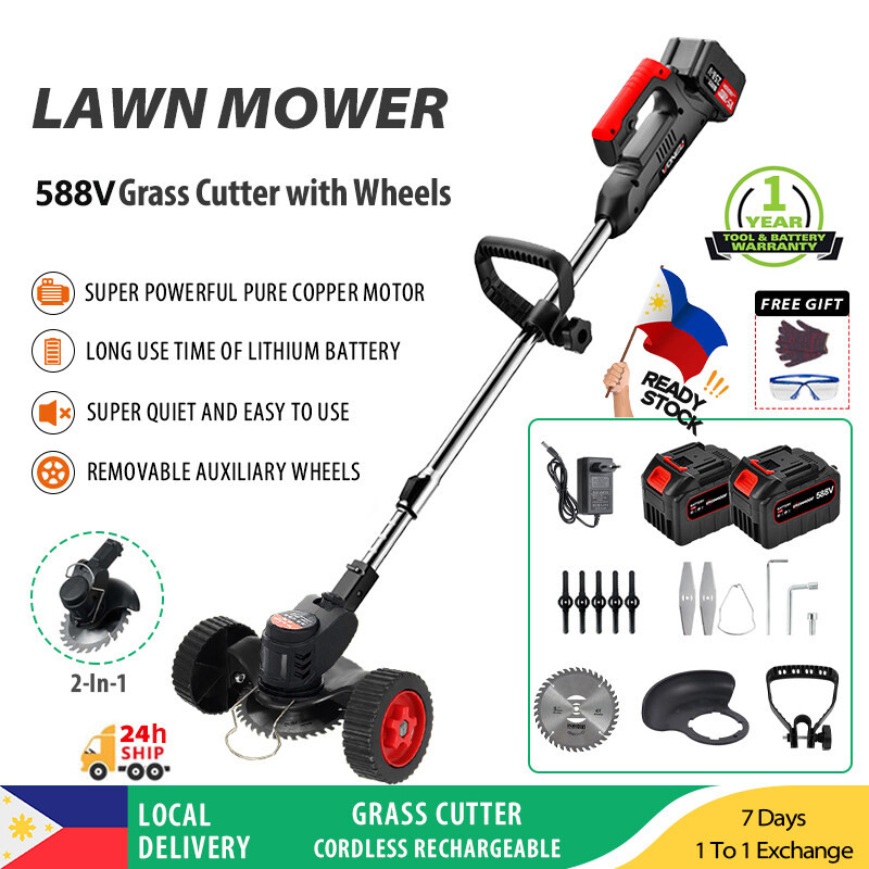 Lawn Mower with Wheels Electric Grass Cutter Trimmer Portable Lawnmower  Grass Trimmer Adjustable Lawn Mower Wheel-Gift for Parents,Complete