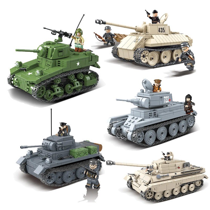 Tank 300+PCS Building Kit for Kids: QG Blocks 3D Sherman & Tiger Heavy ...