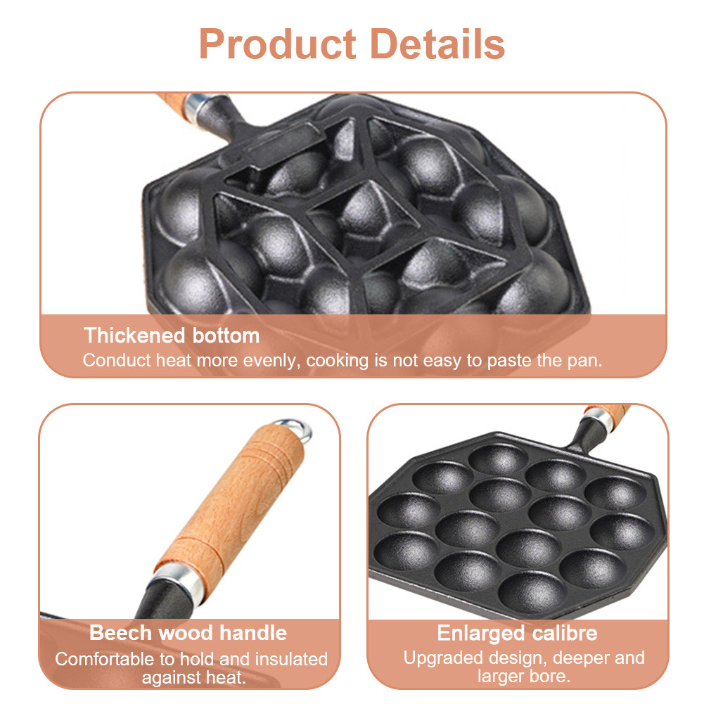 Cast Iron Takoyaki Pan 12 Holes Non-Stick Deep Octopus Ball Pan No Coating Thickened Multi Functional Frying Pan For Home Cooking P 33070078